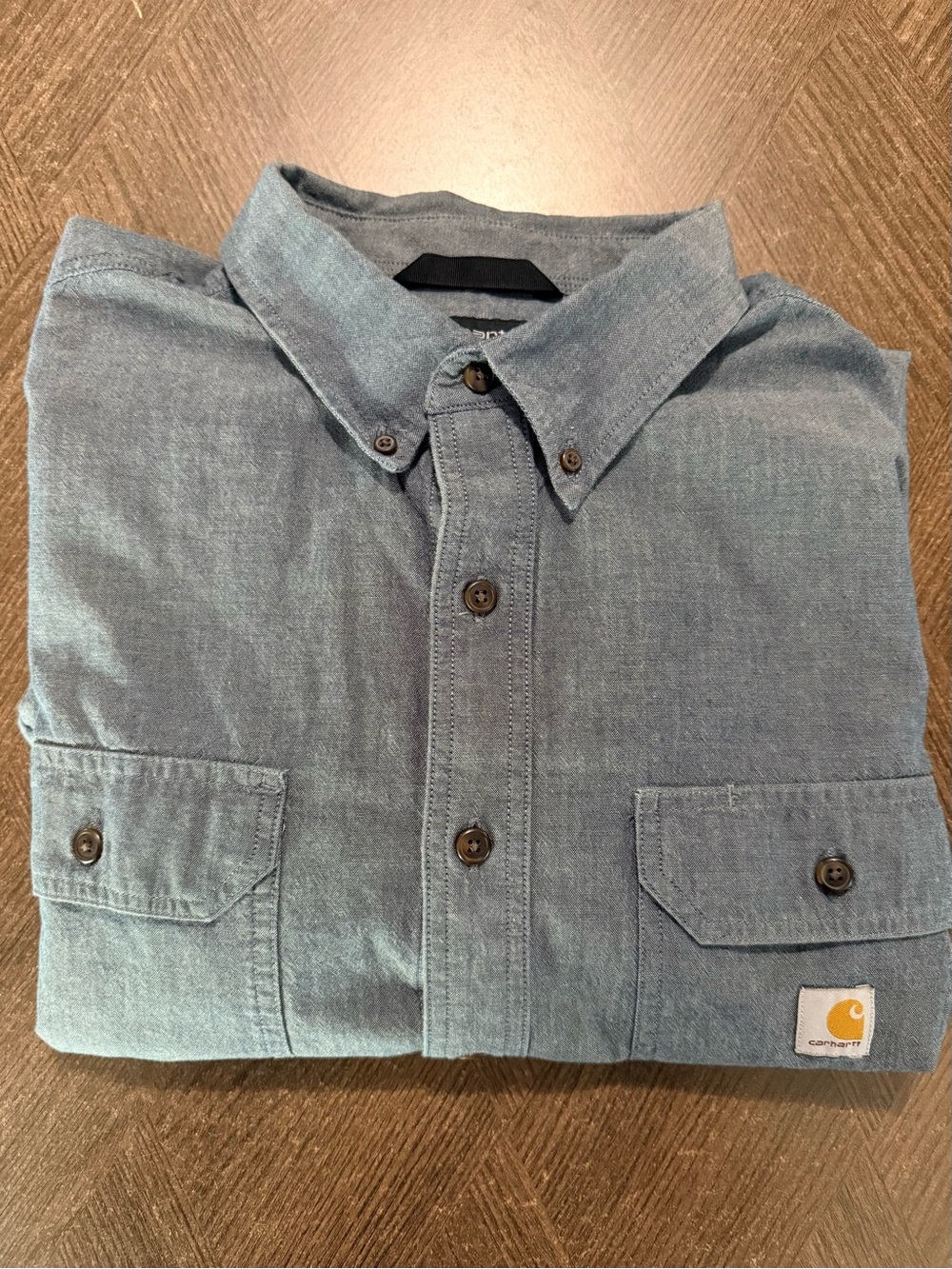 Carhartt Men’s Short Sleeve Light Blue Chambray Button-Down Work Shirt